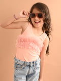 Sleeveless Net Ruffle Design Fitted Top