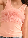 Sleeveless Net Ruffle Design Fitted Top