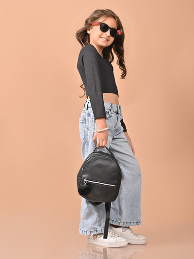 Solid Stylish Full Sleeves Slim Fit Crop Top