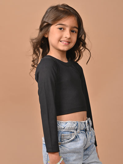 Solid Stylish Full Sleeves Slim Fit Crop Top