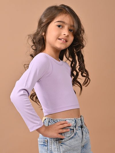 Solid Stylish Full Sleeves Slim Fit Crop Top