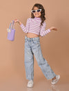 Horizontal Stripes Full Sleeves Slim Fit High Neck Crop Top