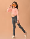 Solid Stylish Full Sleeves Slim Fit Crop Top