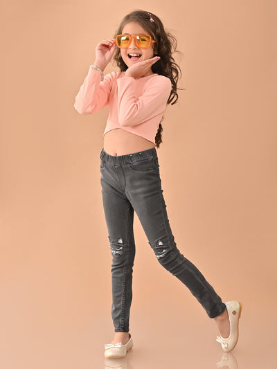 Solid Stylish Full Sleeves Slim Fit Crop Top