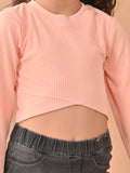 Solid Stylish Full Sleeves Slim Fit Crop Top
