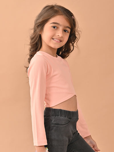 Solid Stylish Full Sleeves Slim Fit Crop Top