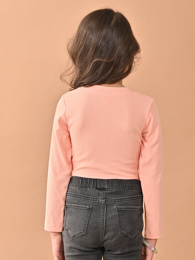Solid Stylish Full Sleeves Slim Fit Crop Top