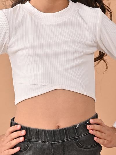 Solid Stylish Full Sleeves Slim Fit Crop Top
