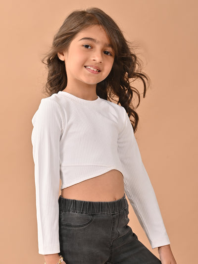 Solid Stylish Full Sleeves Slim Fit Crop Top