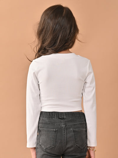 Solid Stylish Full Sleeves Slim Fit Crop Top