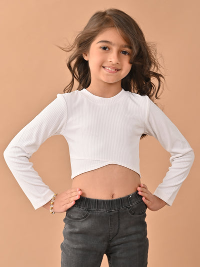 Solid Stylish Full Sleeves Slim Fit Crop Top