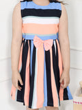 Orange & Blue Striped Dress for Girls with a Bow