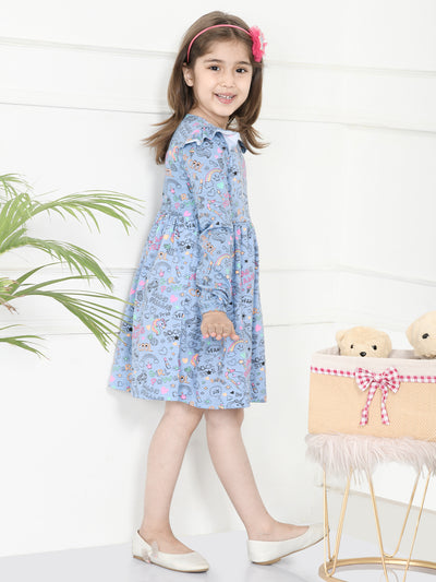 LilPicks Funky Print Bluish Grey Full Sleeves Dress