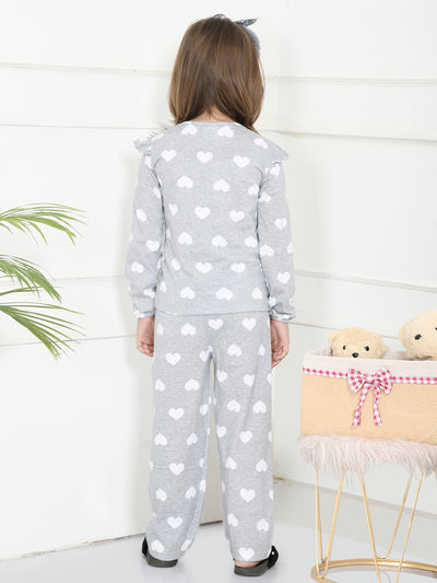 LilPicks Grey Frilly Full Sleeves Overall Nightsuit