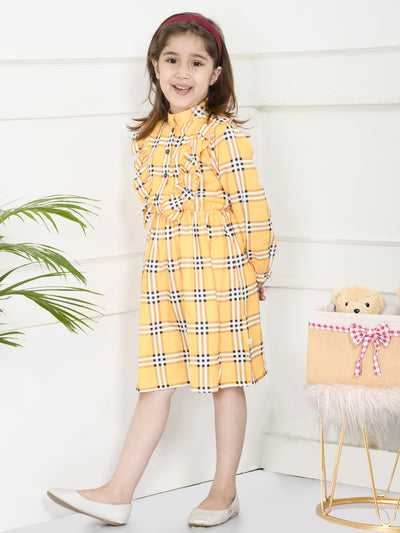 Yellow Check Print Ruffled Dress
