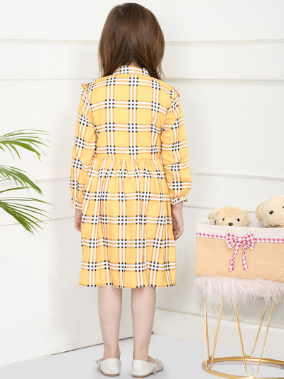 Yellow Check Print Ruffled Dress
