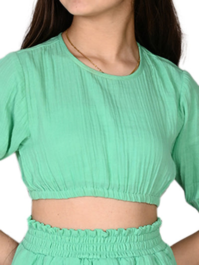 Solid Crop Top with Flared Skirt Set