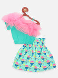 Sea Green Frilly Crop Top with Flared Skirt Set