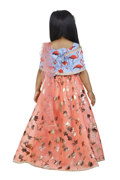 LilPicks Flammigo Bow choli with Safforn Lehnga Set