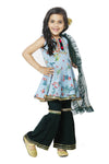 Blue Striped Peplum Kurta with Sharara Set