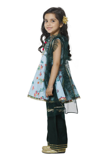 Lilpicks Blue Striped Peplum Kurta with Sharara Set