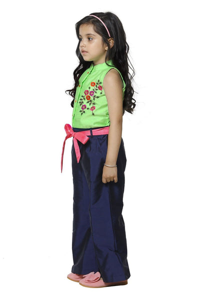 Lilpicks Lime Green and Navy Embrodiery Ethnic Jumpsuit