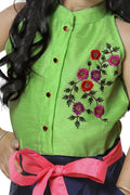 Lilpicks Lime Green and Navy Embrodiery Ethnic Jumpsuit