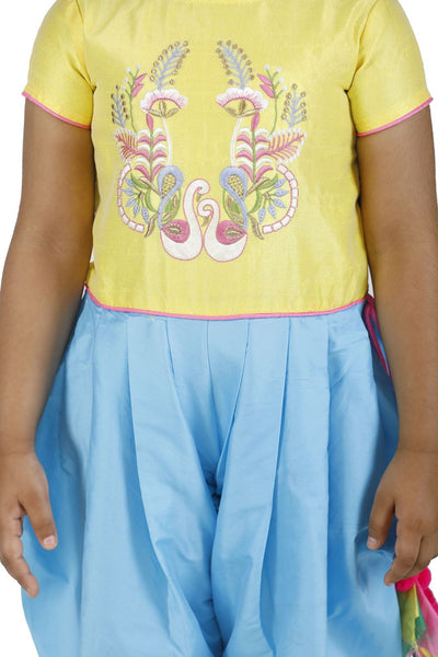 Lilpicks Swan Yellow Skyblue Ethnic Jumpsuit