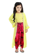 Lilpicks Tie n Dye Hot Pink Dhoti with Lime Green Top Jacket Set