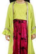 Lilpicks Tie n Dye Hot Pink Dhoti with Lime Green Top Jacket Set