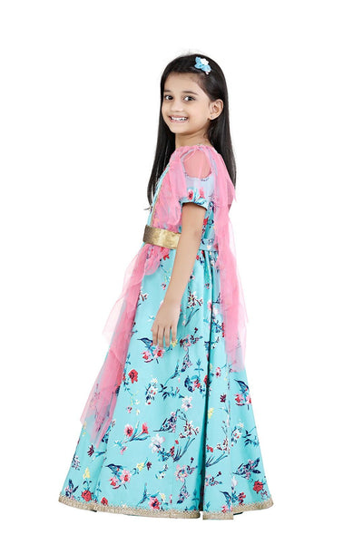 Lilpicks Sea Green Designer Belt Gown