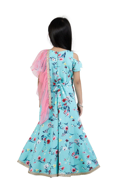 Lilpicks Sea Green Designer Belt Gown