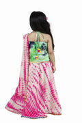 Green Pink Tie n Dye pom pom Lehenga Set