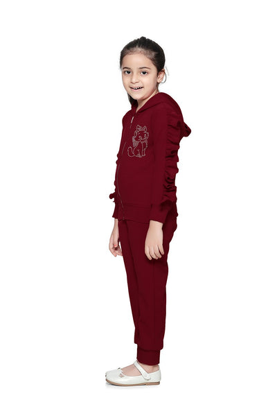 Wine Colour Ruffled sleeves crystal work Clothing Set