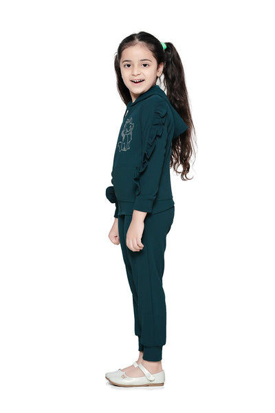 Teal Colour Ruffled sleeves crystal work Clothing Set