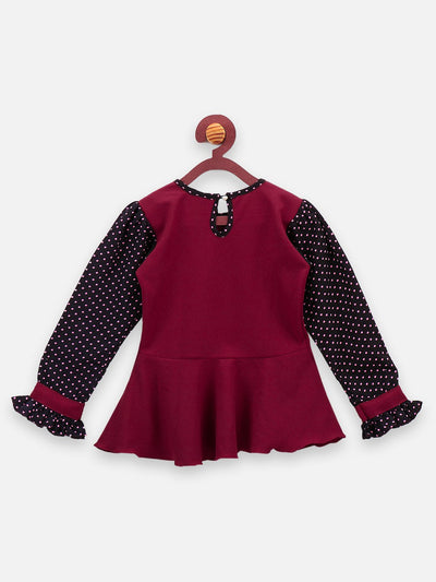 Classy Wine bow peplum skirt Set