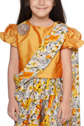 Lilpicks Fire Yellow Choli with Multi Colour Dhoti Saree Set