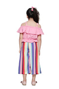 Pink Off Shoulder Top and Striped Culotte Pant Set