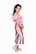 Pink Off Shoulder Top and Striped Culotte Pant Set