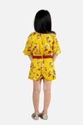 Mustard Floral Print Bell Sleeves Jumpsuit