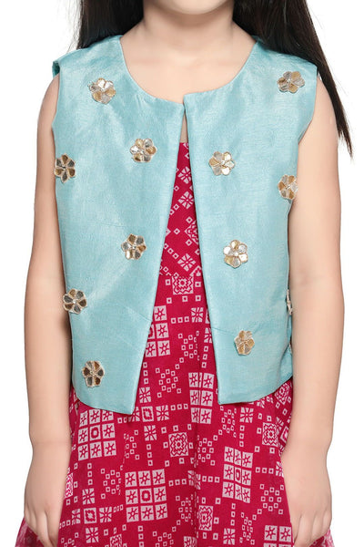 Lilpicks Magenta long dress with Sky Blue jacket