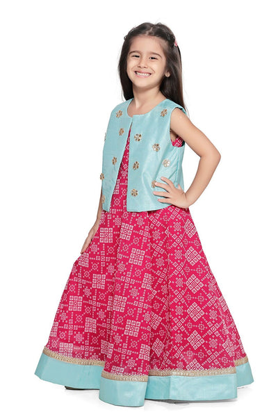 Lilpicks Magenta long dress with Sky Blue jacket
