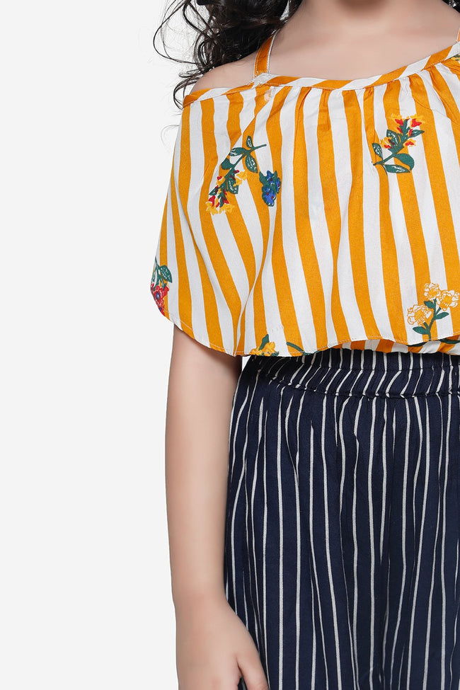 Mustard Stripe Cape Top with Navy Stripe Pant Set