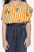Mustard Stripe Cape Top with Navy Stripe Pant Set