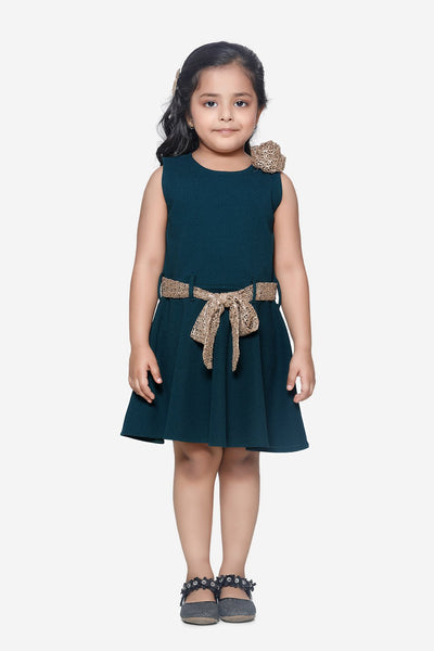 Teal Green Partywear Dress with Golden Detailing
