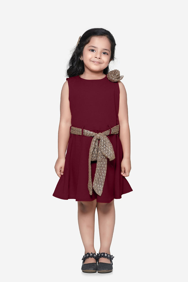 Maroon Partywear Dress with Golden Detailing
