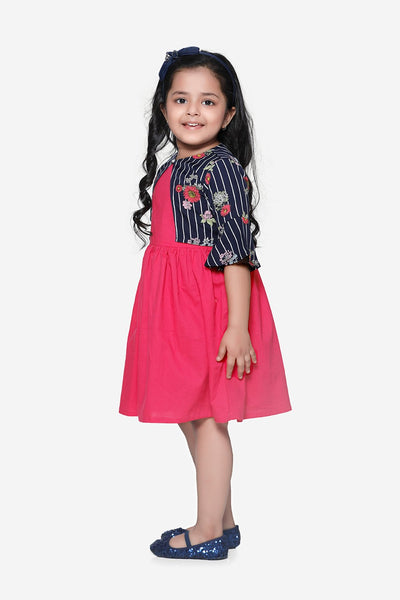 Dark Pink Dress with Navy Stripe Shrug