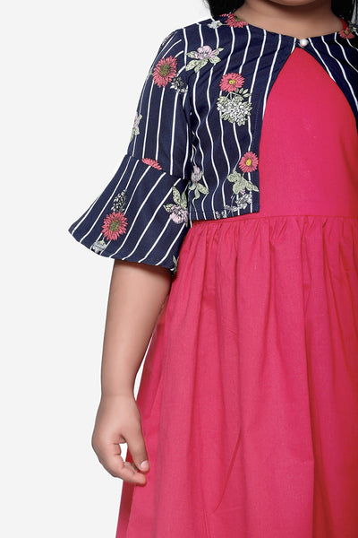 Dark Pink Dress with Navy Stripe Shrug