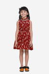 Maroon Foil Print Pleated Dress