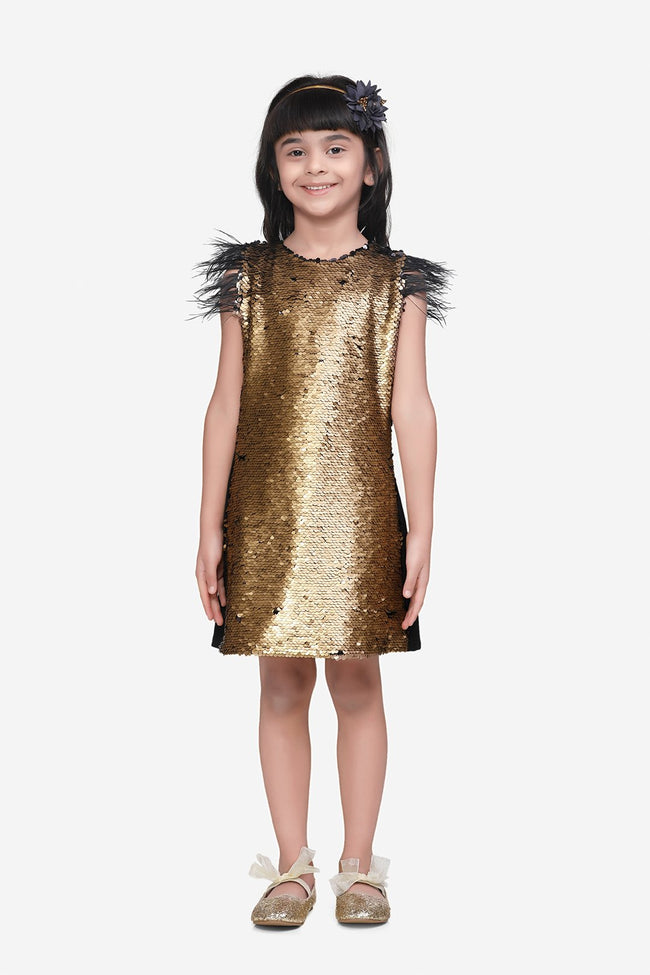 Golden sequence Feather Dress